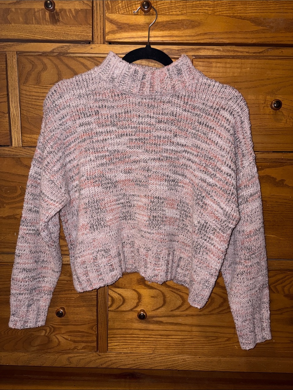 Pink Rose Marled Pink & Gray Cowl-Neck Sweater